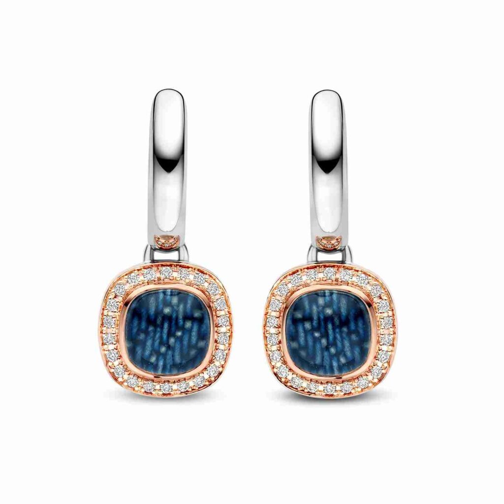 Tirisi Moda Oorringen Dolce met Denim doublet en 0.12ct witte diamant