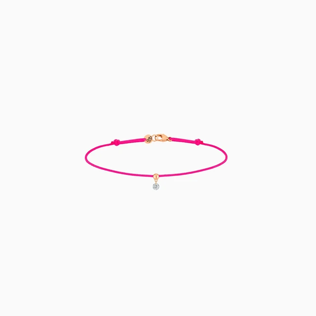 La Brune & La Blonde BB armband witte diamant 0.07ct en hot pink polyester koord