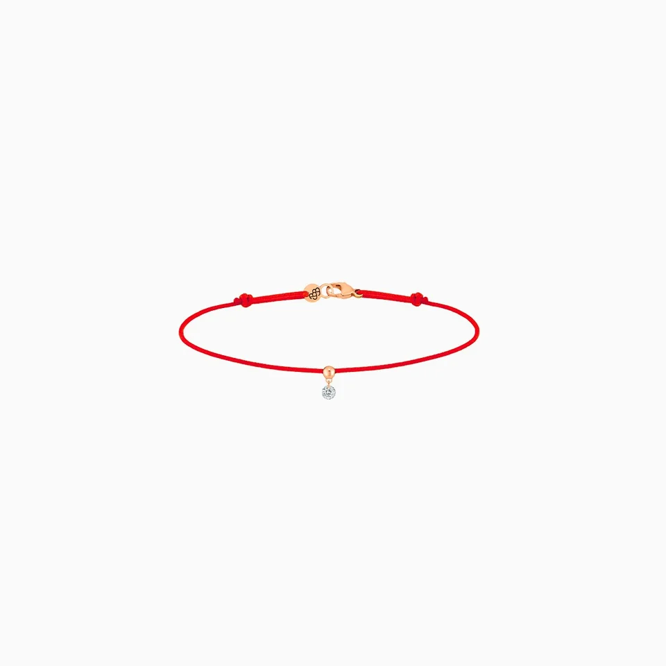 La Brune & La Blonde BB armband witte diamant 0.07ct en rood polyester koord