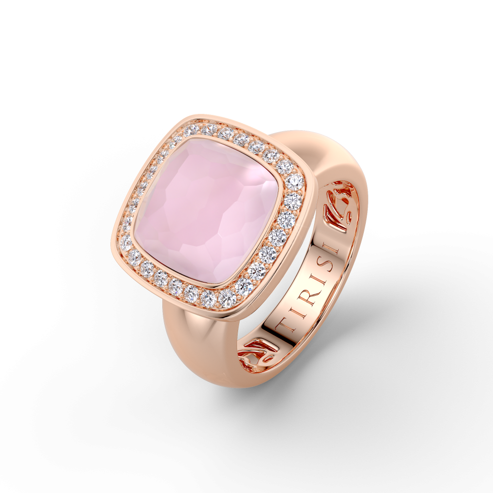 Tirisi Jewelry Milano Twist Ring (roségoud) met Roze kwarts