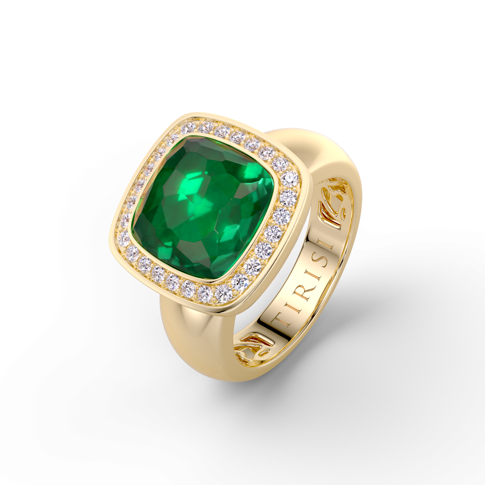 Tirisi Jewelry Milano Twist Ring (geelgoud) met Smaragd triplet