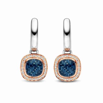 Tirisi Moda Oorringen Dolce met Denim doublet en 0.12ct witte diamant